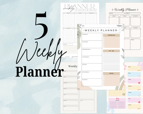 5 Printable Weekly Planner PDF PNG | Minimal Weekly Planning Pages | Productivity & Time Management Planner | Instant Download
