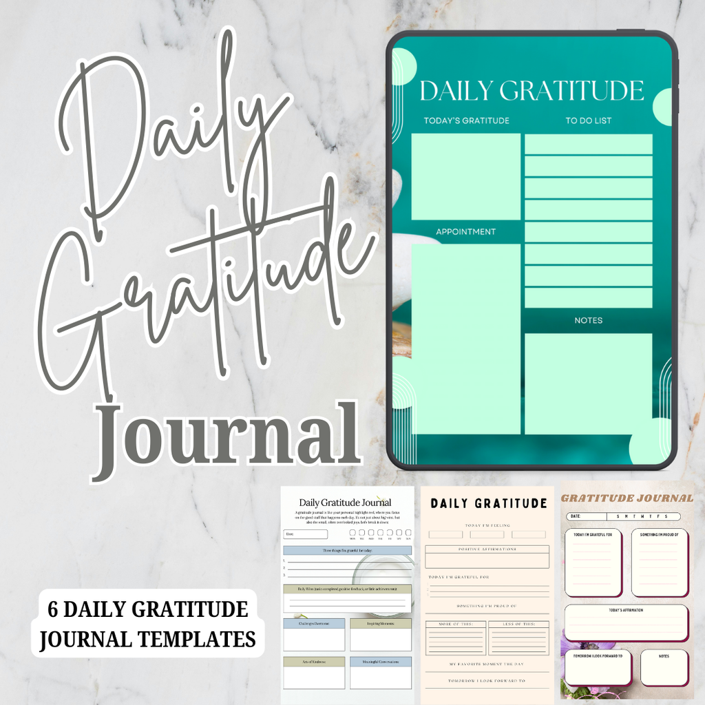 Daily Gratitude Journal PDF PNG | Mindfulness & Positive Mindset Journal | Daily Reflection & Thankfulness Pages | Instant Download
