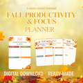 Fall Productivity and Focus Planner Printable | Autumn Goal Setting Organizer | Seasonal Focus Planner | PDF PNG Instant Download