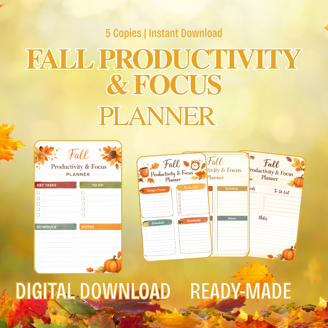 Fall Productivity and Focus Planner Printable | Autumn Goal Setting Organizer | Seasonal Focus Planner | PDF PNG Instant Download