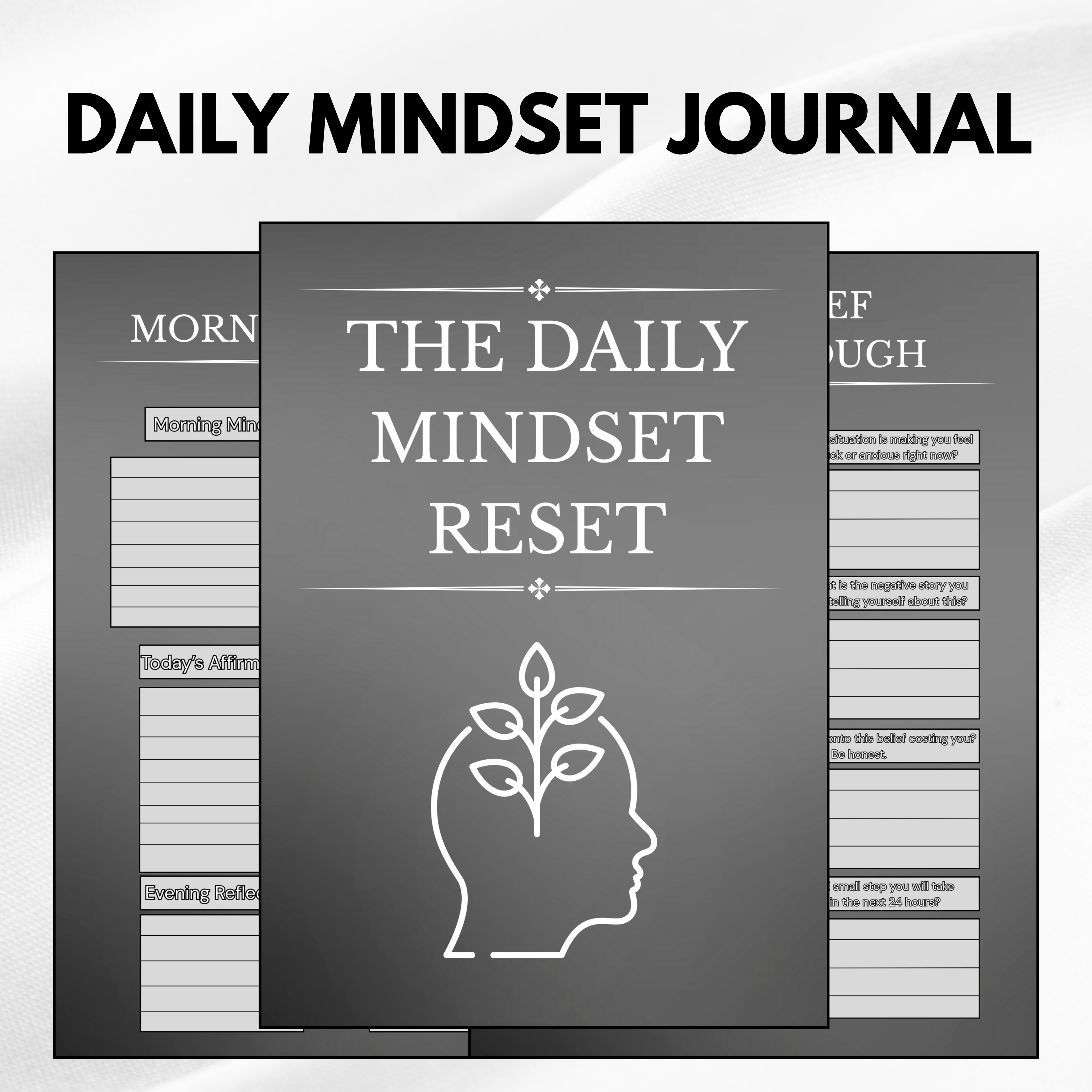Daily Mindset Journal PDF PNG | Positive Thinking & Self-Growth Journal | Daily Reflection & Motivation Pages | Instant Download