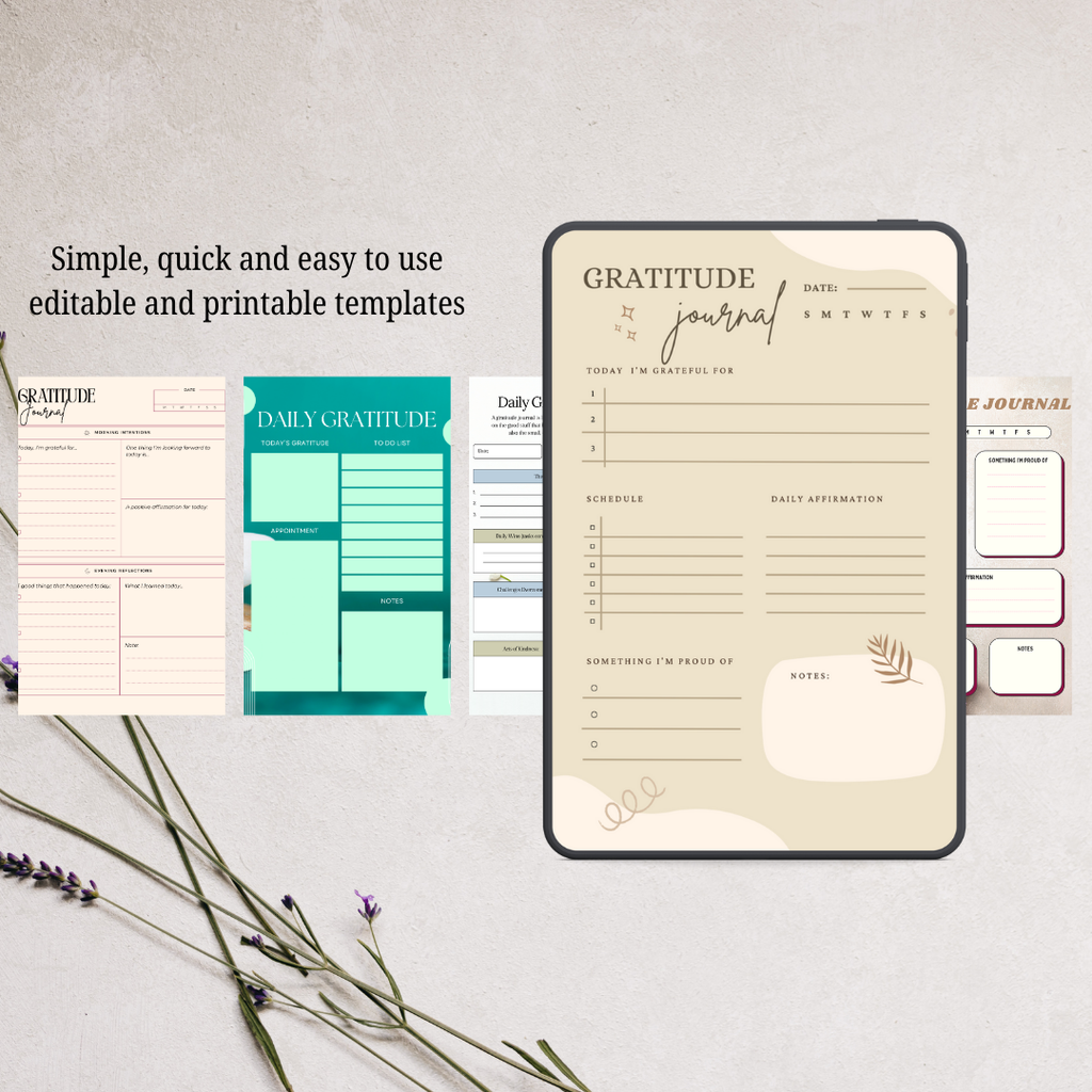 Daily Gratitude Journal PDF PNG | Mindfulness & Positive Mindset Journal | Daily Reflection & Thankfulness Pages | Instant Download