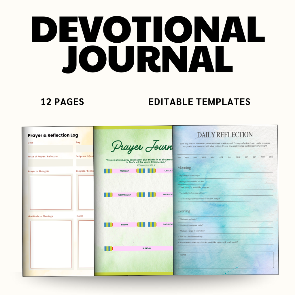 Devotional Journal PDF PNG | Daily Spiritual Prayer Reflection Notebook | Scripture Study Meditation Log | Faith Based Digital Journal Art