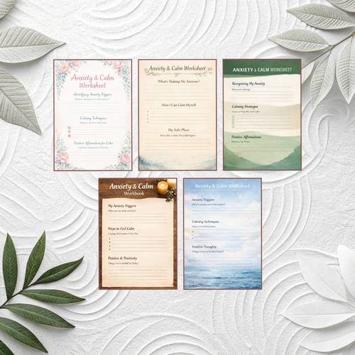 Anxiety & Calm Worksheets PDF PNG | Mental Health Coping Tools | Stress Relief & Mindfulness Exercises | Instant Download