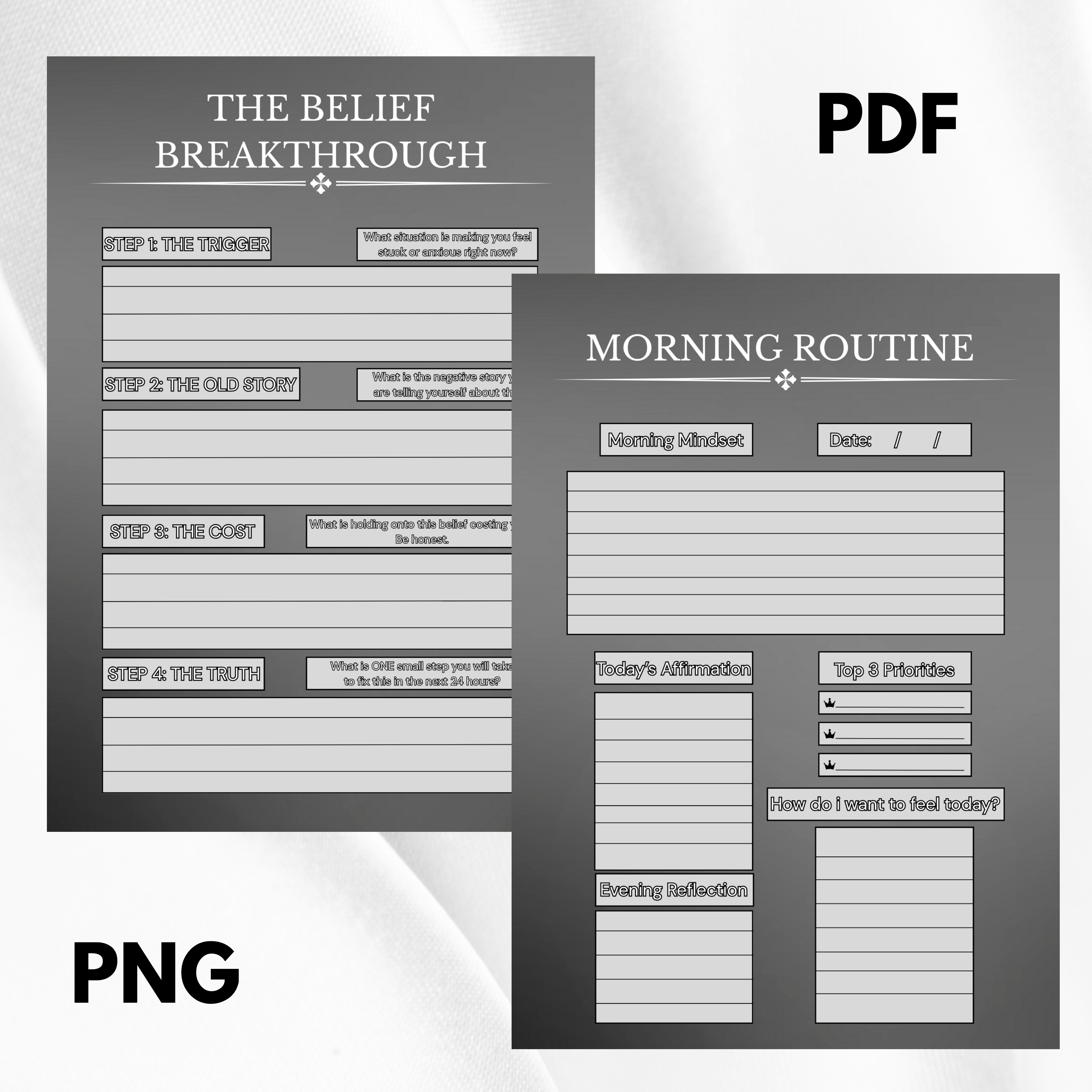 Daily Mindset Journal PDF PNG | Positive Thinking & Self-Growth Journal | Daily Reflection & Motivation Pages | Instant Download