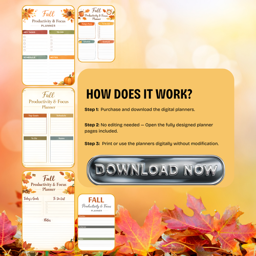 Fall Productivity and Focus Planner Printable | Autumn Goal Setting Organizer | Seasonal Focus Planner | PDF PNG Instant Download