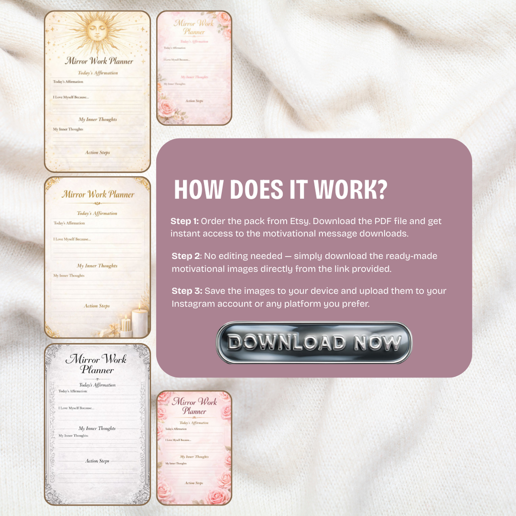 Mirror Work Planner PDF PNG | Self-Love & Affirmation Planner | Healing, Confidence & Inner Growth Tool | Instant Download