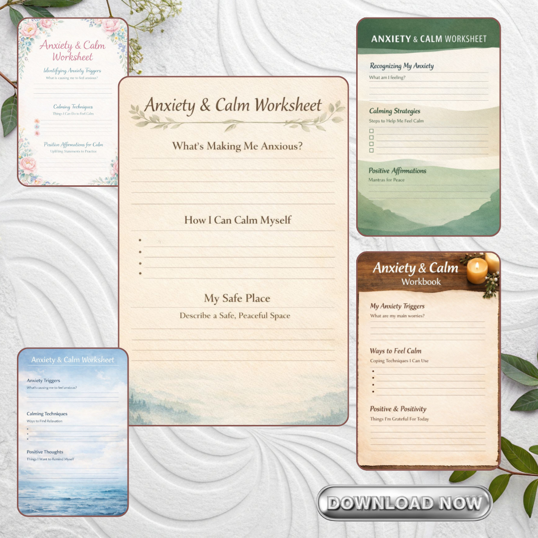Anxiety & Calm Worksheets PDF PNG | Mental Health Coping Tools | Stress Relief & Mindfulness Exercises | Instant Download