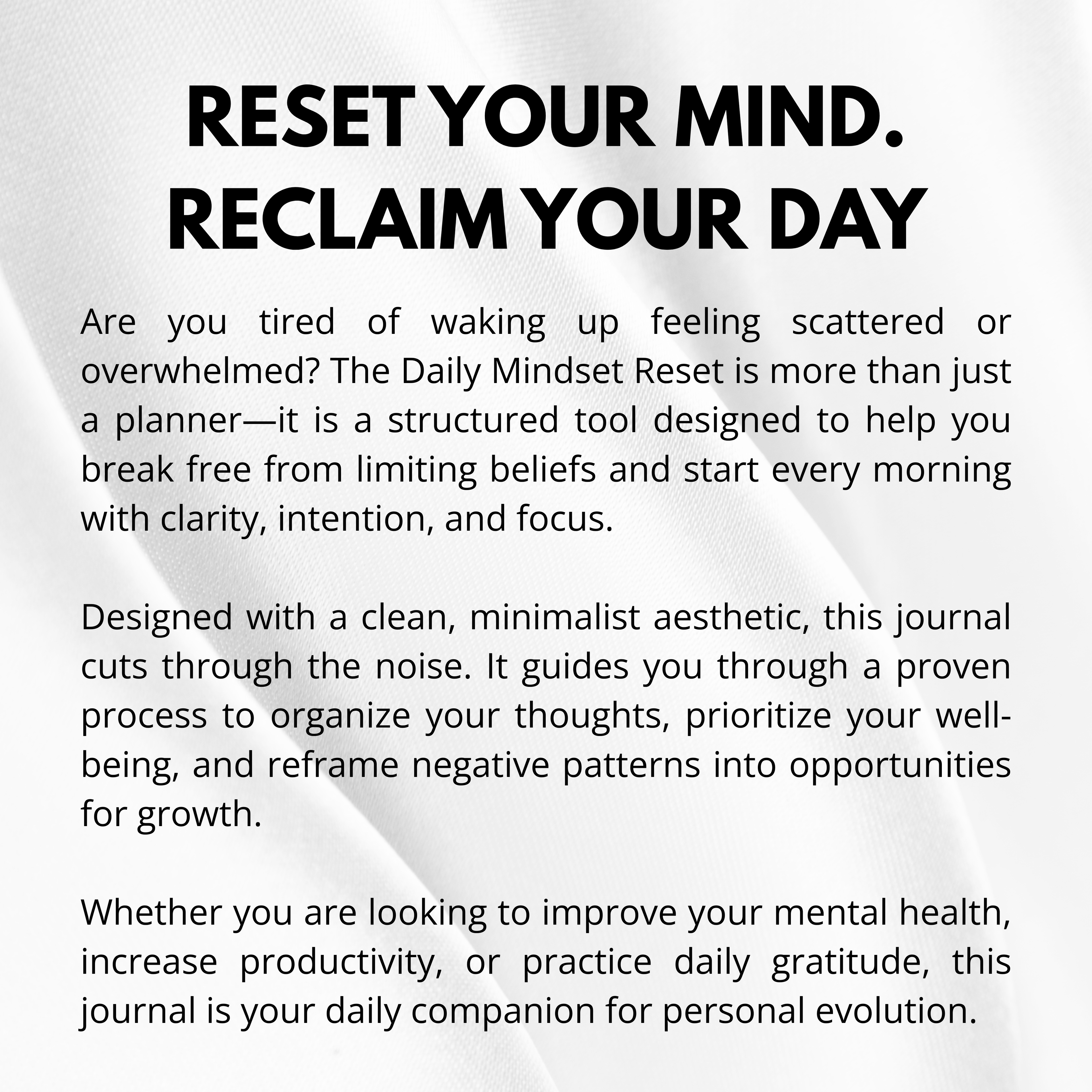 Daily Mindset Journal PDF PNG | Positive Thinking & Self-Growth Journal | Daily Reflection & Motivation Pages | Instant Download