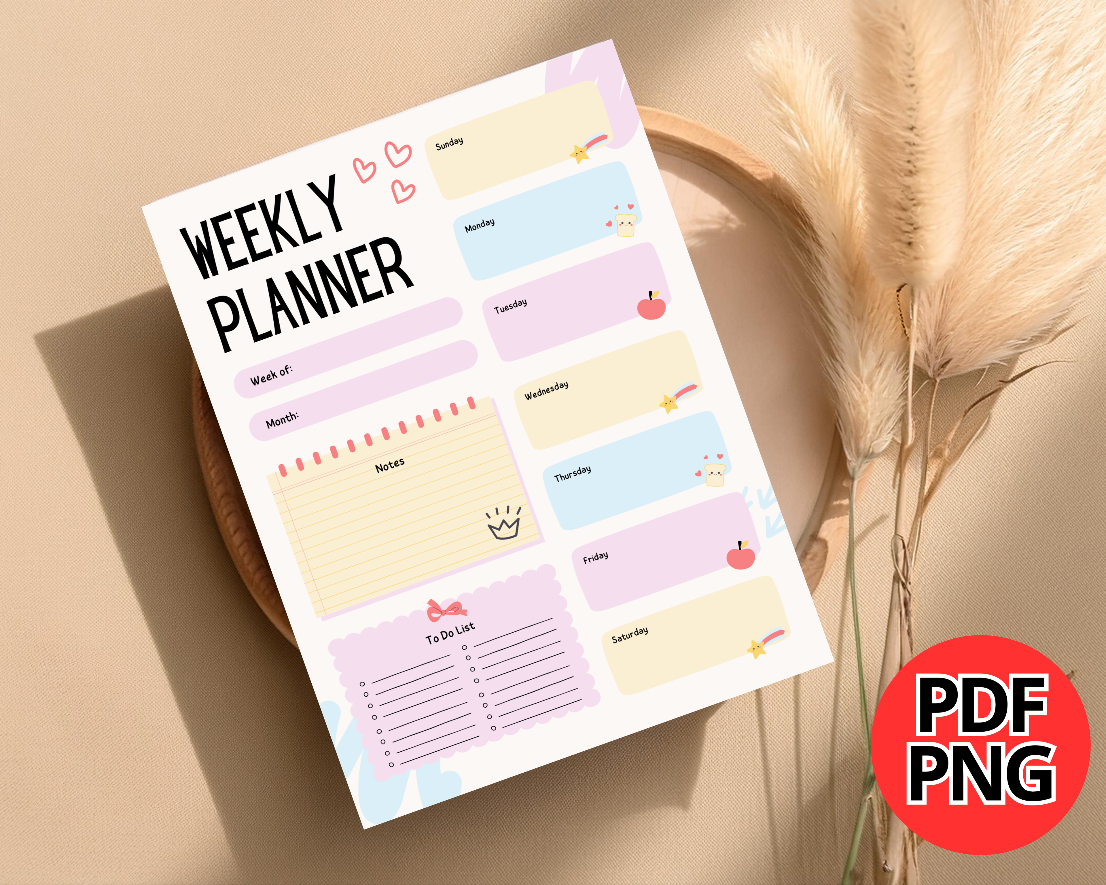 5 Printable Weekly Planner PDF PNG | Minimal Weekly Planning Pages | Productivity & Time Management Planner | Instant Download