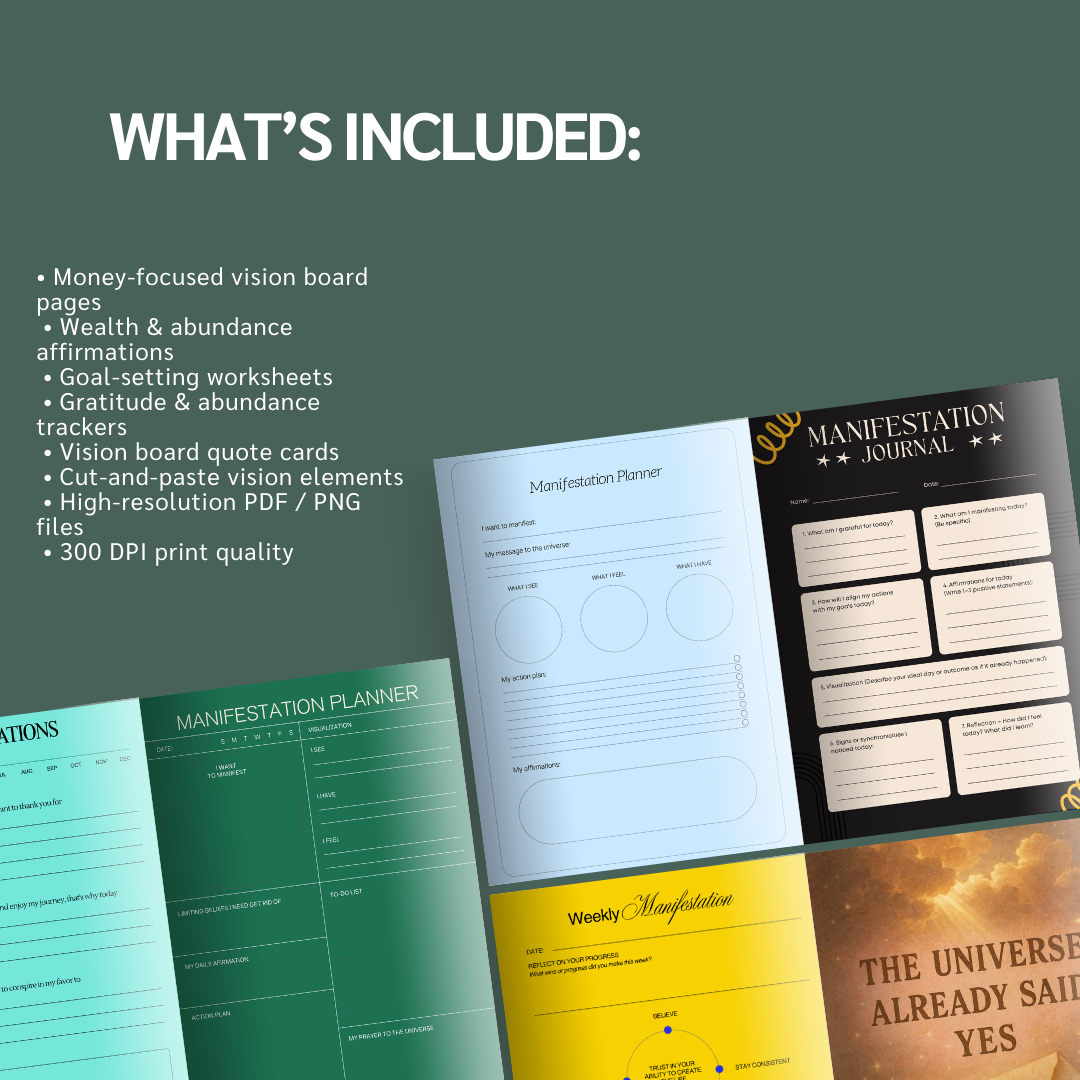 Manifestation Board PDF PNG | Vision Board & Law of Attraction Planner | Goal Visualization & Mindset Tool | Instant Download