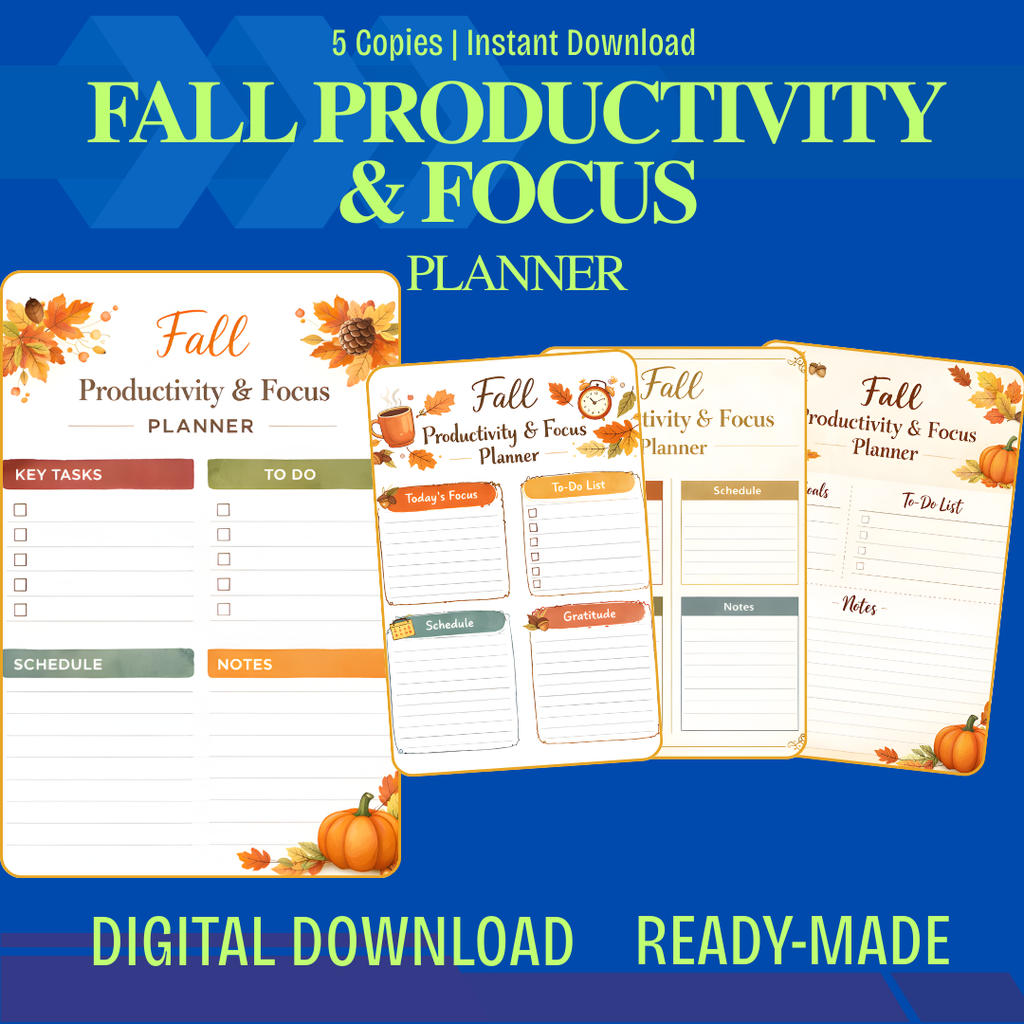 Fall Productivity and Focus Planner Printable | Autumn Goal Setting Organizer | Seasonal Focus Planner | PDF PNG Instant Download