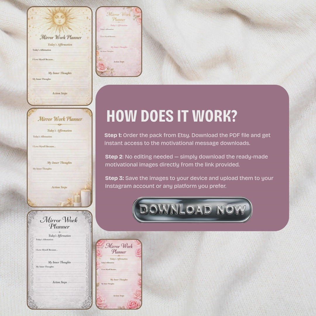 Mirror Work Planner PDF PNG | Self-Love & Affirmation Planner | Healing, Confidence & Inner Growth Tool | Instant Download